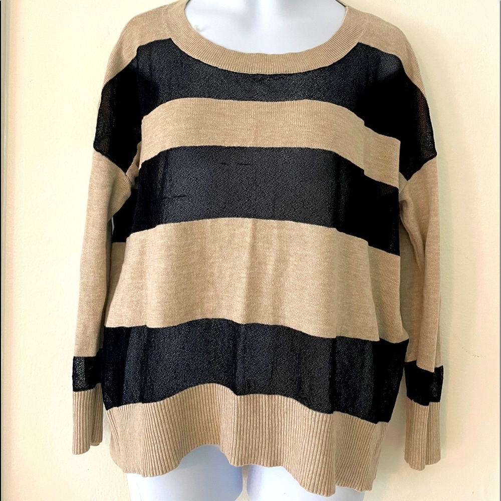 GUESS Black and Tan striped crop sweater